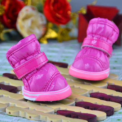 PU Mirror Leather Warm Pet Dog Shoes In Winter
