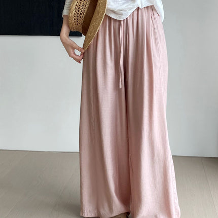 Thin Drawstring Elastic Waist Comfortable Breathable Casual Wide-leg Pants For Women