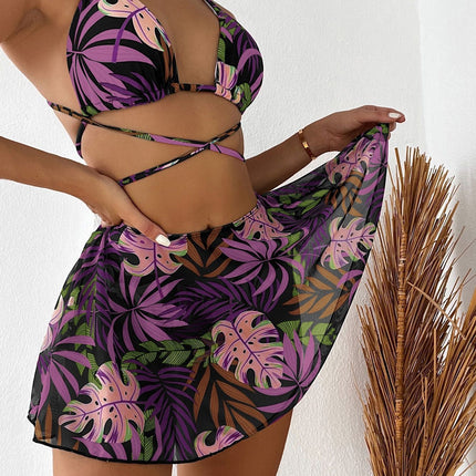 Leaf Print Bikini Women's Three-piece Two-piece Swimsuit