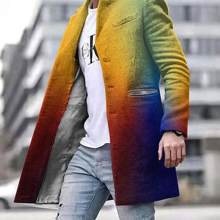 Autumn And Winter New Men's Woolen Stand Collar Medium Long Pocket Casual Coat