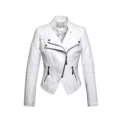 New Women's Leather Top Coat European And American Fashion Motorcycle Slim Fit Short Leather Jacket Jacket Zipper One Generation