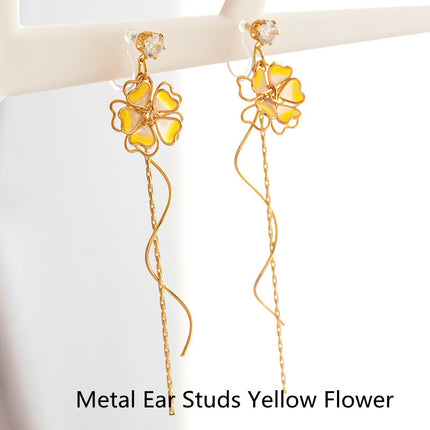 Japanese Sakura Fairy Temperament Tassel Spiral Chain Earrings Girl