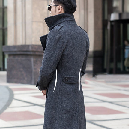 Woolen Striped Double Breasted Thickened Warm Young And Middle-aged Coat Windbreaker