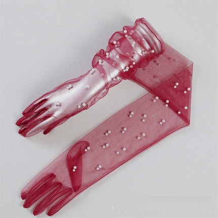 Summer Thin Bridal Pearl Mesh Gloves