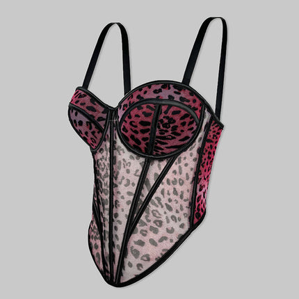 Women's Fashion Personality Mesh Leopard Print Corset