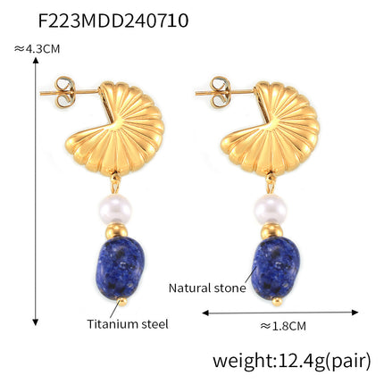 Tassel Artificial Pearl Natural Stone Earrings Retro Temperament