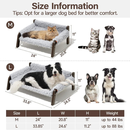 MEWOOFUN Elevated Pet Bed - Raised Cat & Small Dog Couch With Washable Cover & Non-Slip Base, Supports 44 Lbs For Indoor Outdoor Use Plush Grey