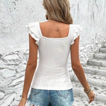 Women's Square Collar Ruffled Slim T-shirt