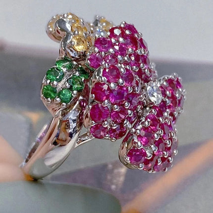 Cold Style Special-interest Design Flower Ring Female Open Light Luxury Micro-inlaid Full Diamond Ring All-matching