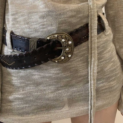 Special-interest Design Vintage Distressed Threading Rivet Belt