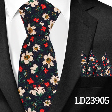 Casual Cotton Floral Print 6cm Casual Tie Pocket Square Suit