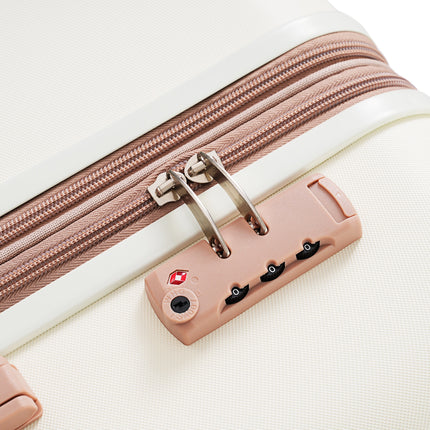 4-piece Suitcase Set With USB Port, Expandable ABS Durable Suitcase With Travel Bag, Cup Holder, With Spinner Wheels, Beige