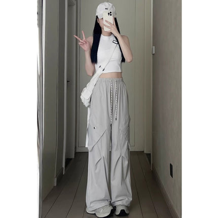 American Retro Women's Loose Wide-leg Quick-drying High Waist Ankle-tied Sports Pants
