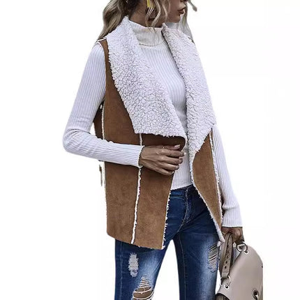 Sleeveless Simple Reverse Large Lapel Coat Suede Vest