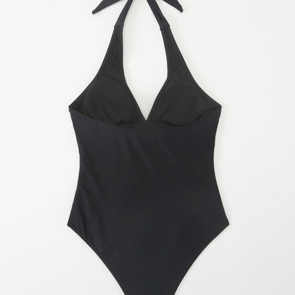 Multicolor Printing Deep V Big Chest Halter Backless One Piece Swimsuit