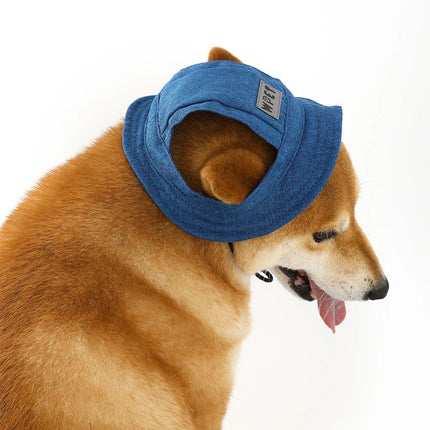 Pet Hat With Ear Holes For Medium Small Dogs Adjustable Summer Pets Dog Outdoor Sun Cap Cat Puppy Denim Color Canvas Visor Caps