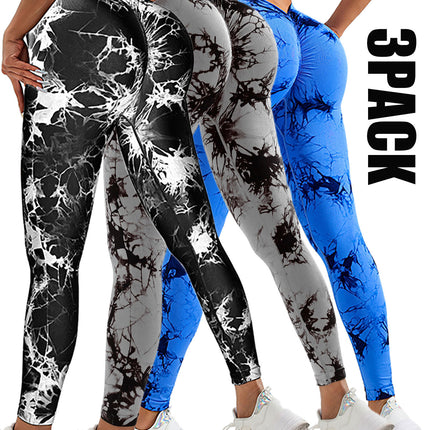 3 Pack Women's Scrunch Workout Leggings, High Waisted Butt Lifting Tie-dye V Back Waist Seamless Gym Yoga Leggings, Workout Leggings For Women Jada Leggings