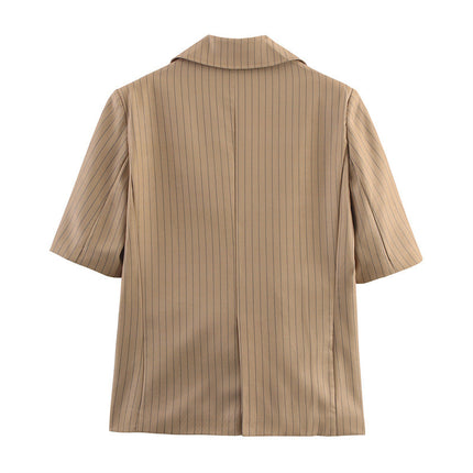 Striped Linen Blend Suit Jacket Pleated Pants