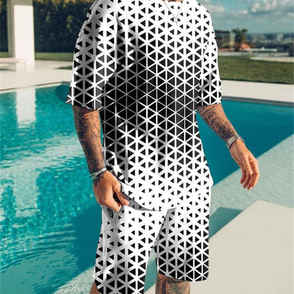 Simple Men's 3DT Shirt Short Sleeve Plus Shorts Oversized