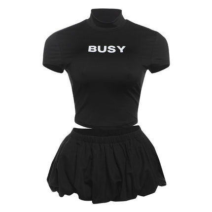 Fashion Street Fashion Round Neck Slim Fit Midriff-baring T-shirt Skirt Suit