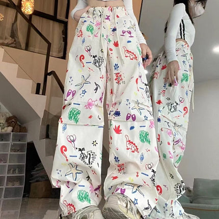 High Waist Slimming Graffiti Full Printed Overalls