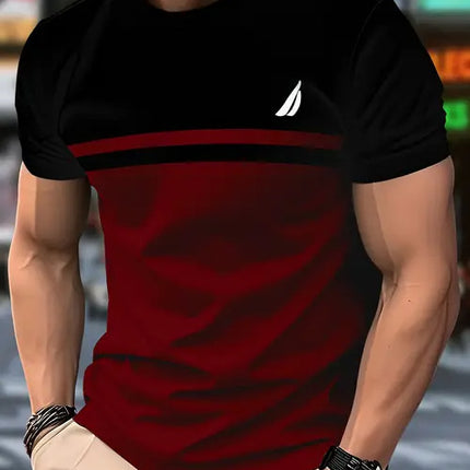 New Fashion Casual High Quality Contrast Color Men's Short Sleeve T-shirt