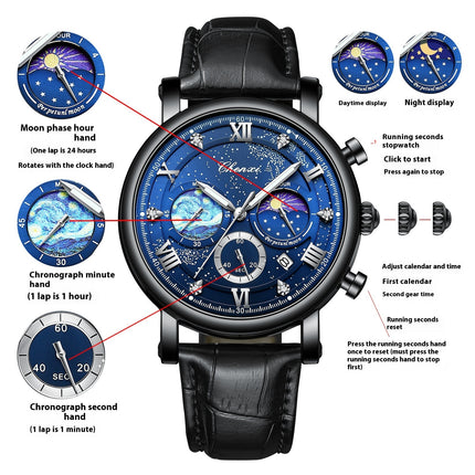 Multifunctional Luminous Moon Phase Calendar Watch