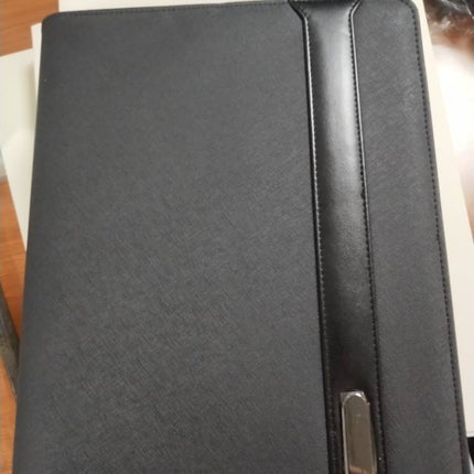 Business Document Bag A4 File Holder For Ipad Holder Zipper Notepad Porfolio With 5000 MAH Wiereless Charging Power Bank Inside