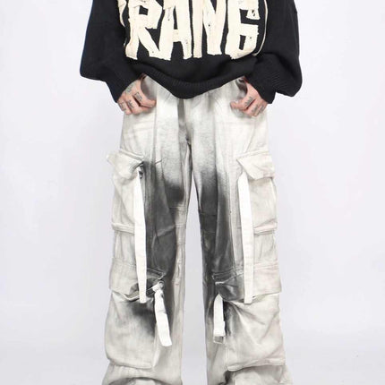 Splash Ink Multi-pocket Cargo Pants Men's Loose Straight Mopping Pants