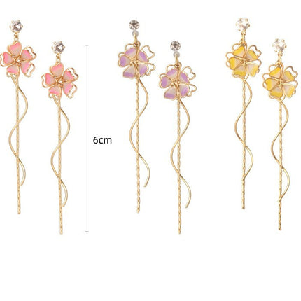 Japanese Sakura Fairy Temperament Tassel Spiral Chain Earrings Girl
