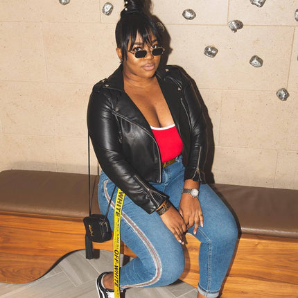 Side zip leather jacket