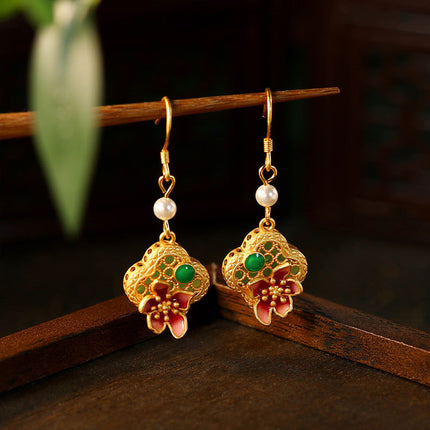 Real Gold Plating Antique 925 Silver Pin Earrings