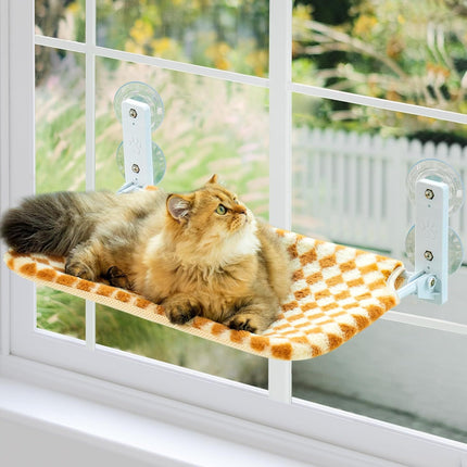 MEWOOFUN Cat Window Hammock - Steel Frame Perch With Strong Suction Cups For Indoor Cats Brown, Medium
