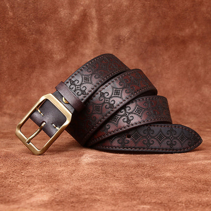 Thick First Layer Cowhide Double-sided Available Carved Genuine Leather Belt
