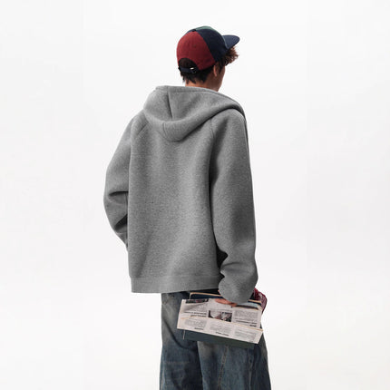 American Contrast Color Zipper Hooded Cardigan Sweater