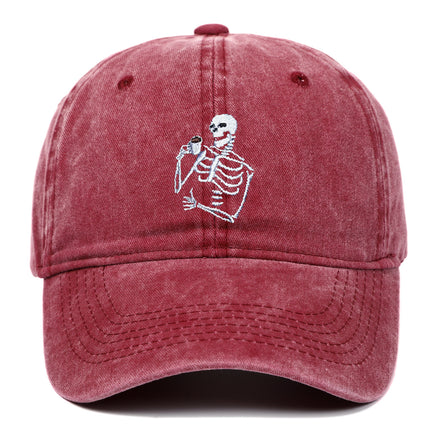 Skull Tea Embroidery Baseball Vintage Distressed Washing Cap