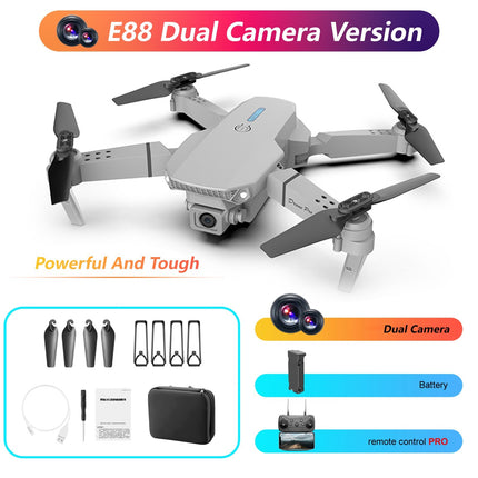 The E88 Dual-camera Drone With Two Batteries Has The Function Of Altitude Hold Mode. It Is Equipped With Dual Lenses And Can Fly Stably.