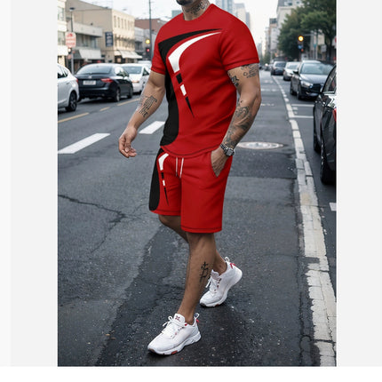 Men's Casual T-shirt Shorts Two-piece Printed Sportswear