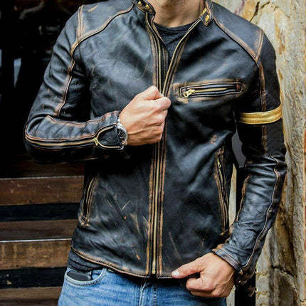 Punk men's motorcycle leather jacket