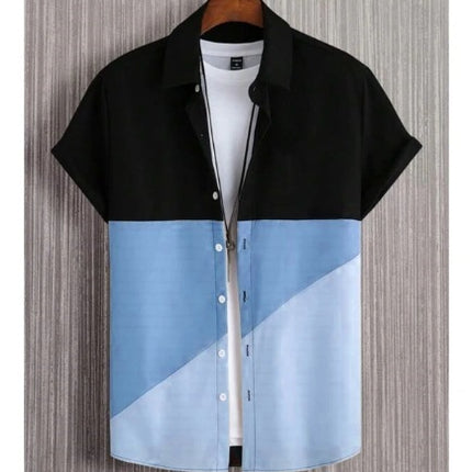 Fashion Trendy Men's Shirt Digital Printing Casual Breathable Stand Collar Short Sleeve