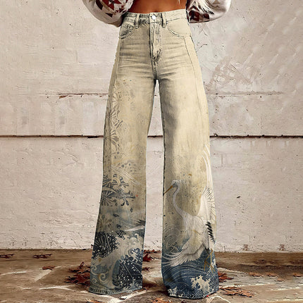 Horn Simulation Denim Trousers Loose Pants For Women