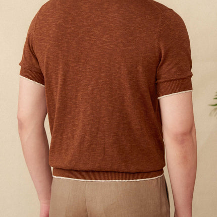 Linen Cotton Blended Men's Lapel Knitted Polo Shirt
