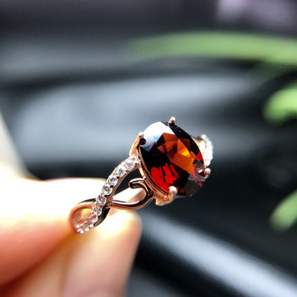 925 Silver Inlaid Natural Garnet Ring