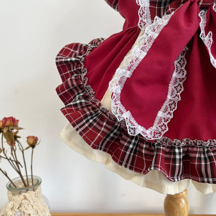 Princess Lolita Dress With Pet Bow Plaid Lace