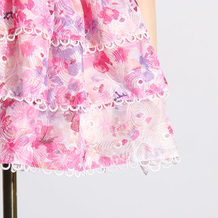 Seaside Beach Vacation Tube Top Floral Print Slim Fit Ruffled Dress