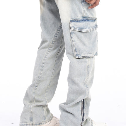 American Style Autumn And Winter Washed And Made Old Micro Elastic Jeans With Zipper Design At The Hem For Casual Pants