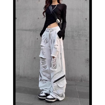 American Retro Distressed Dirty Ripped Jeans