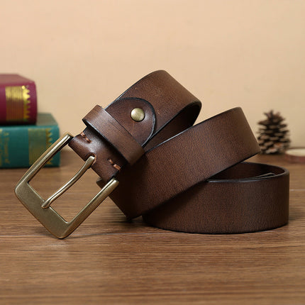 Retro Handmade Pure Copper Pin Buckle Cowhide Men's Belt