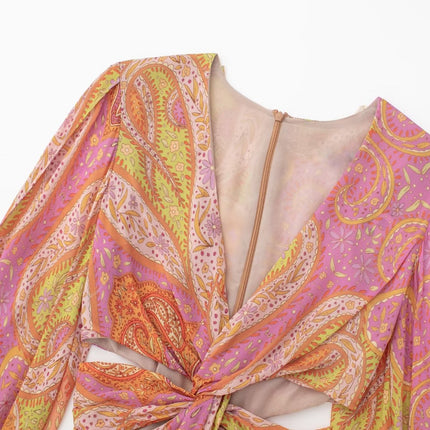 Women's Long Sleeve Cutout Print Dress