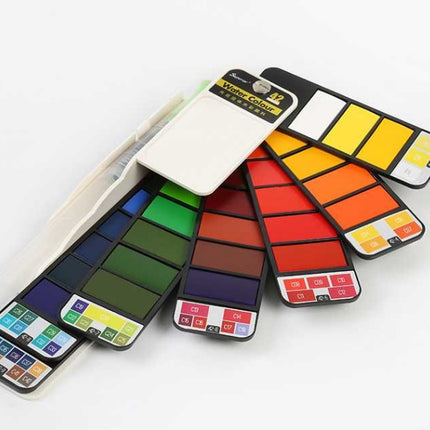 Solid Watercolor Paint Set With Water Brush Pen Foldable Travel Water Color Pigment